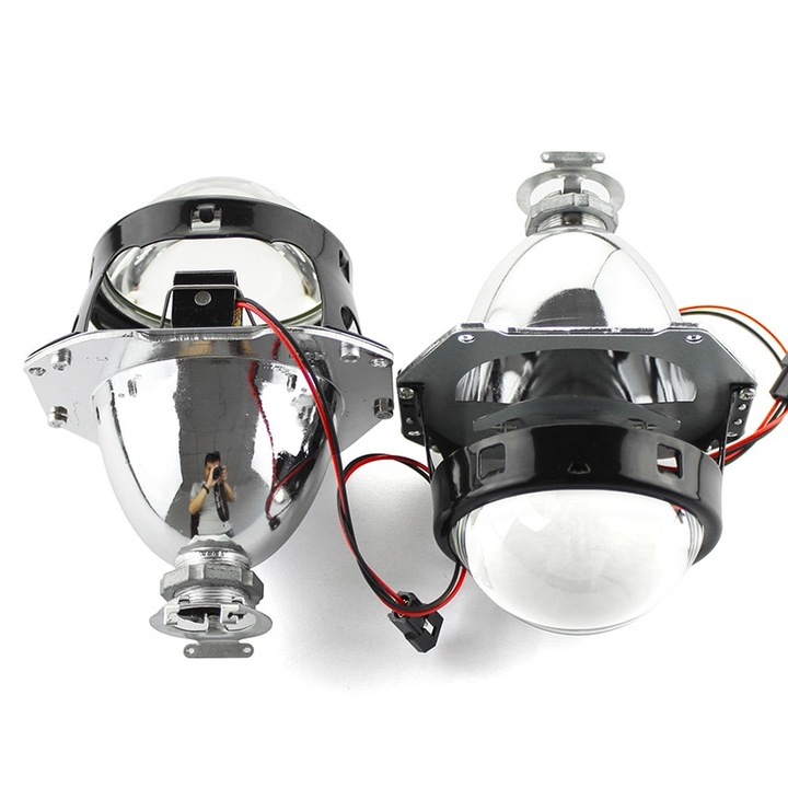Set 2 lupe Bifazice Bixenon Biled Mini H1 3 inch, lungime 12cm, universale cu ornamente cromate Z102 incluse