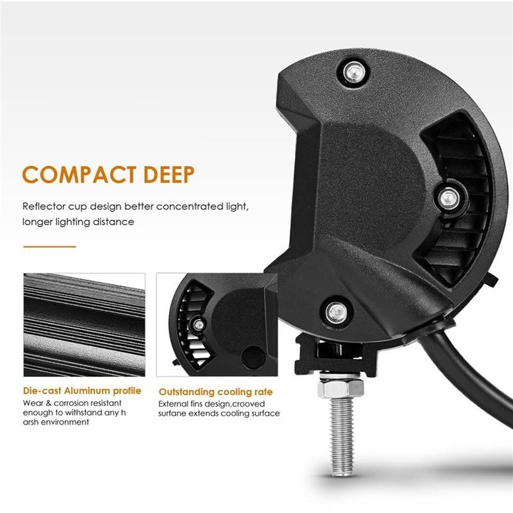 LED Bar Auto 594W, leduri pe 3 randuri, 12V-24V, 41580 Lumeni, 40,5"/103,5 cm, Combo Beam 12/60 Grade + cablaj alimentare cu releu, siguranta si buton ON/OFF 5500 k