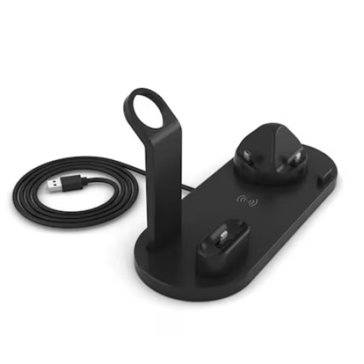 Statie incarcare telefoane, 4in1, Pentru Android/IOS, Negru
