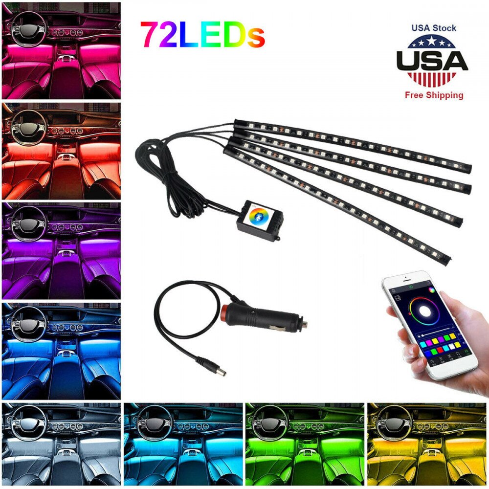 Kit 4 Lumini Ambientale RGB Cu Aplicatie Telefon Bluetooth, 12V, 18 LED ...