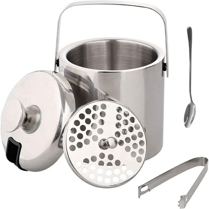 Ледарка Zola, двойна стена, лъжица, щипка и цедка, неръждаема стомана, 1,3 L, 20 x 14,5 см