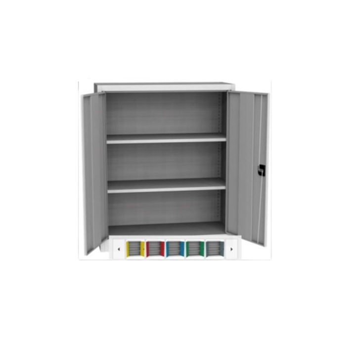 Lemezszekrény, KSPS02B, 1150x800x400 mm, 39 kg, kétajtós, univerzális tárólóval, 2 db polccal