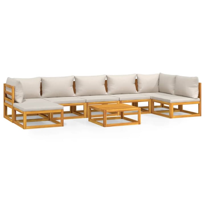 Set mobilier gradina Zakito Europe, lemn de acacia/poliester, modular, crem, 68x68x29cm
