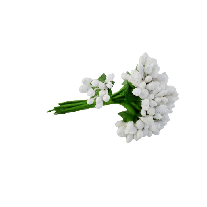 Flori artificiale stamine set 12 buchete, 3cm, Alb