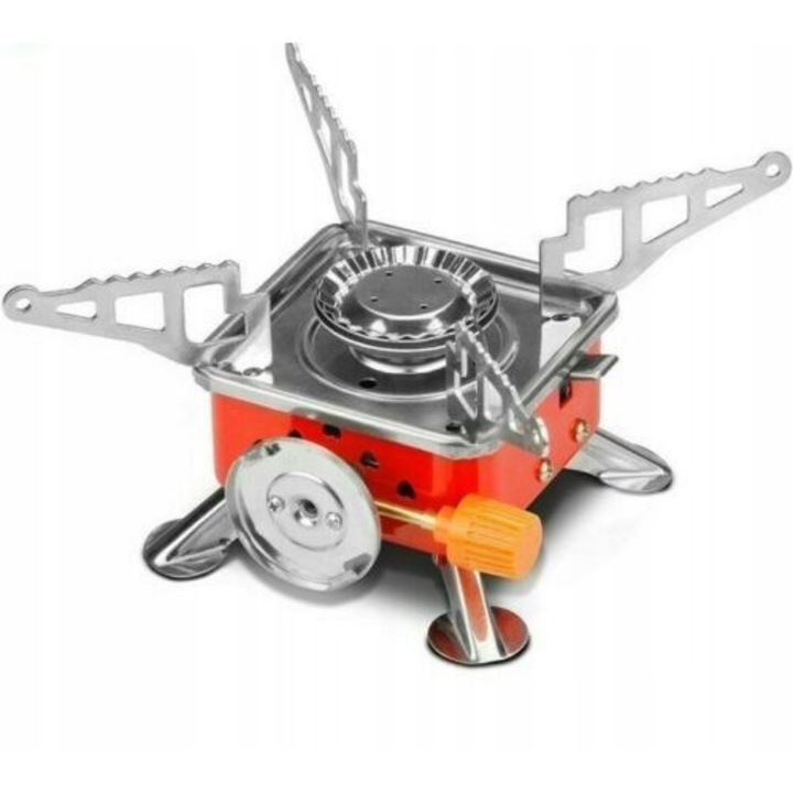 Set arzator + 4 tuburi de gaz, XBAY, Otel, 110 x110 x 90 mm, Argintiu/Rosu