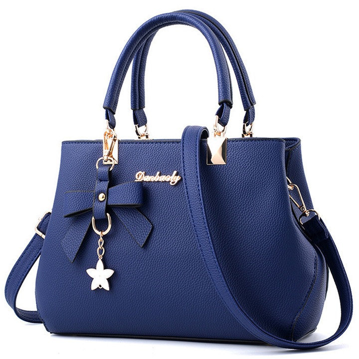 Geanta de mana pentru femei, Danbaoly, Piele ecologica, 28x11x20 cm, Albastru