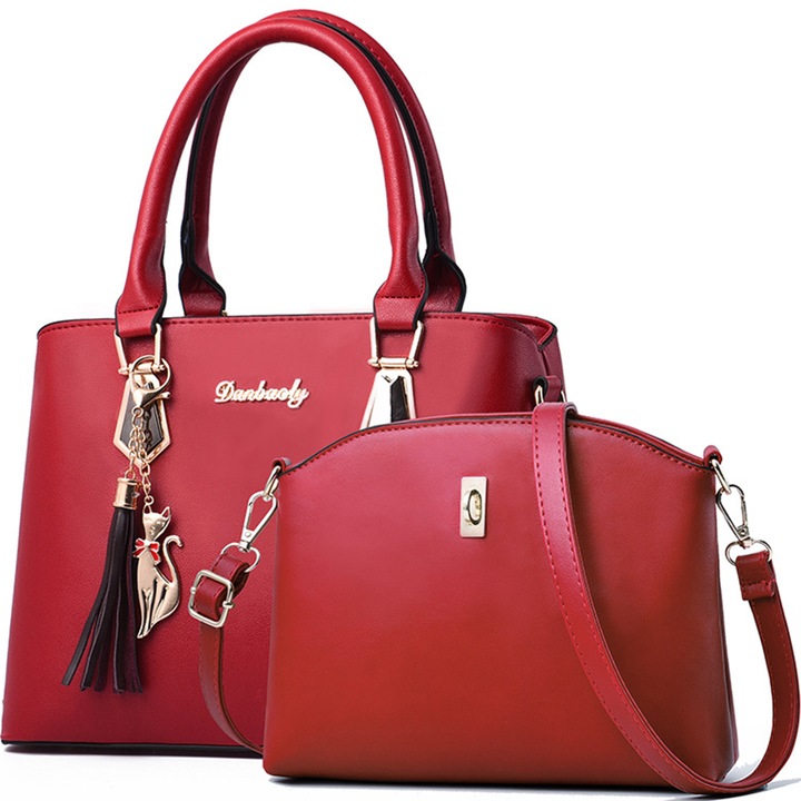 Set 2 genti de umar, Danbaoly, Piele ecologica, Rosu