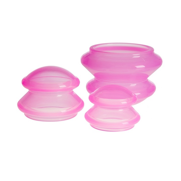 Set 3 ventuze, pentru masaj, anticelulitic, relaxare, silicon, roz