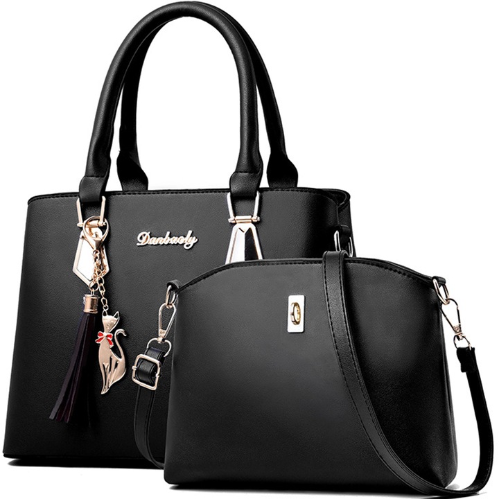 Set 2 genti de umar, Danbaoly, Piele ecologica, Negru