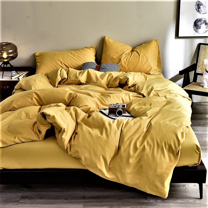 Спално бельо, памук ранфорс, синапено жълто, 2 лица, 50X70, 200 x 200