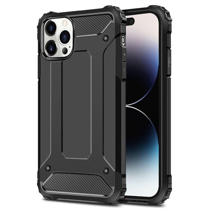 Калъф Protective Shield, Съвместим с iPhone 15 Pro, Army Optim Protection, Carbon Armor, Ultra Durable, Hybrid Armor, Черен