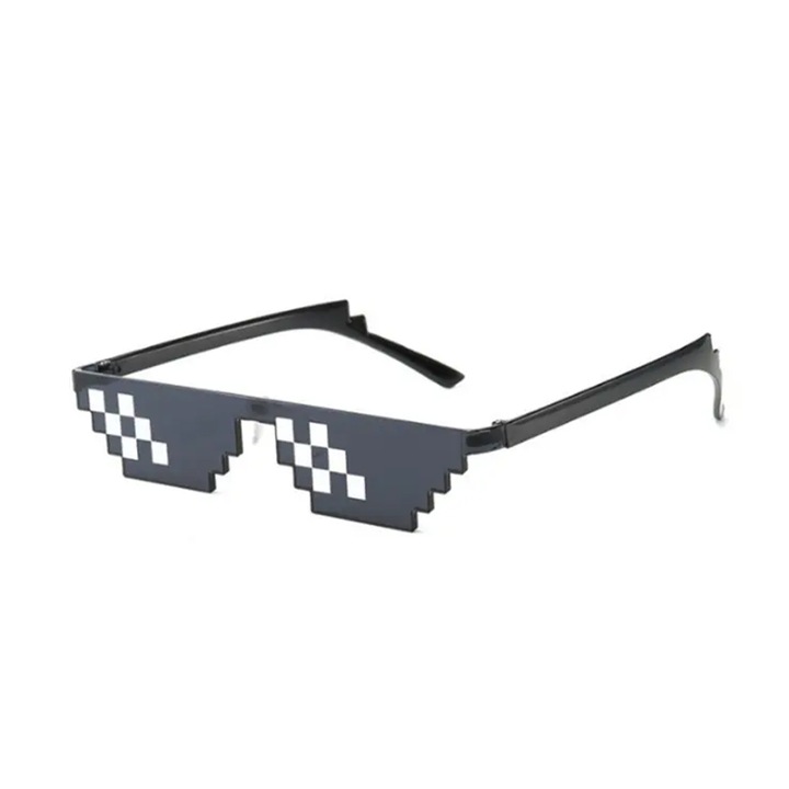 Ochelari de soare, unisex, model pixelat, tematica thug life, EFAYN, Universala, Negru