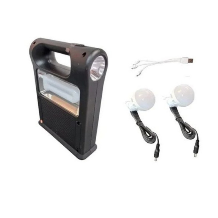 Соларен къмпинг комплект CCLamp CL-12, с фенерче, 2 крушки, 30W, функция за зареждане на телефона