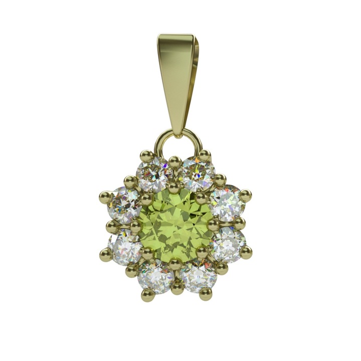 Pandantiv pentru femei A-B, diamant, moldavita, aur galben 14K, Sl1-G 0,2040 ct