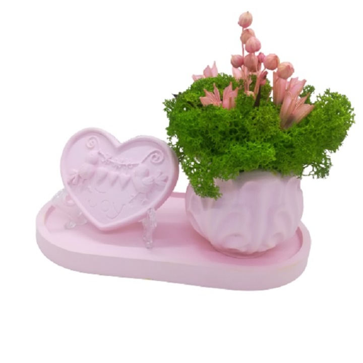 Aranjament ceramic decorat cu licheni si flori nemuritoare