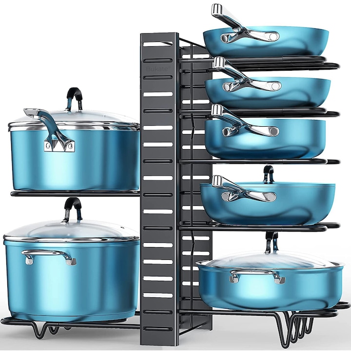 Organizator Reglabil pentru 7 Cratite Bukate®, Oale si Tigai, pentru dulapul din Bucatarie, 5mm Grosime,23x55x42, Negru