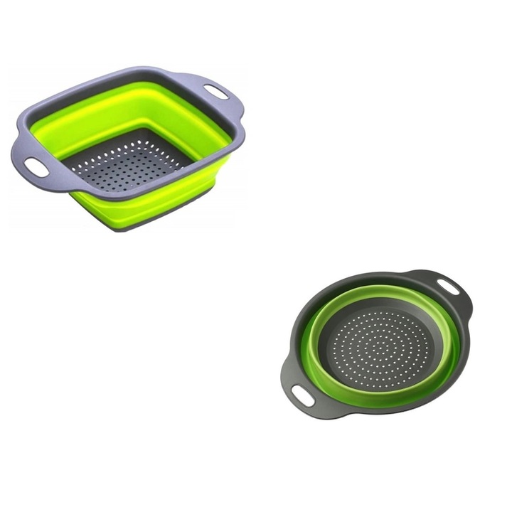 Set 2 Strecuratori pliabile site din silicon, spalat fructe, curatat legume,1 rotunda si 1 patrata