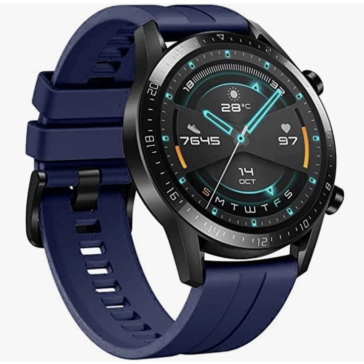 Curea silicon Quick Release 22 mm GT, compatibila cu Huawei Watch GT2 / GT3 / GT3 Pro GT4 GT 2 3 4 / Amazfit GTR 47 mm, latime 22 mm, albastru inchis