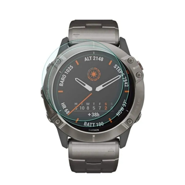 Set 2 folii de protectie din sticla securizata pentru smartwatch, 2.5D, 9H, compatibile cu GARMIN Fenix 6X/Fenix 6x pro/ Fenix 6x pro Solar