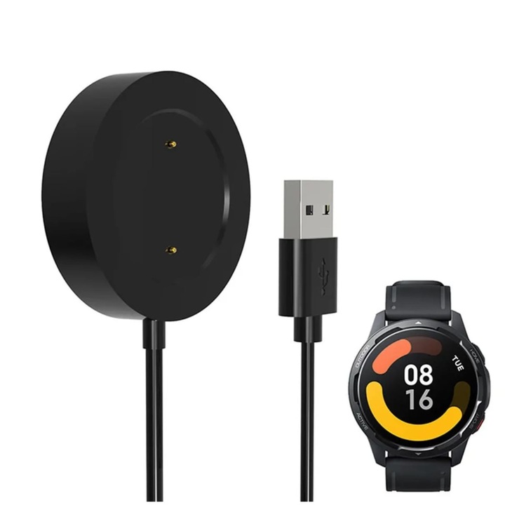 Cablu de incarcare cu Magnet Plug 2 pini compatibil cu smartwatch Mi Xiaomi S1 active, Mi Watch Color Sport, mi watch color 2 Negru