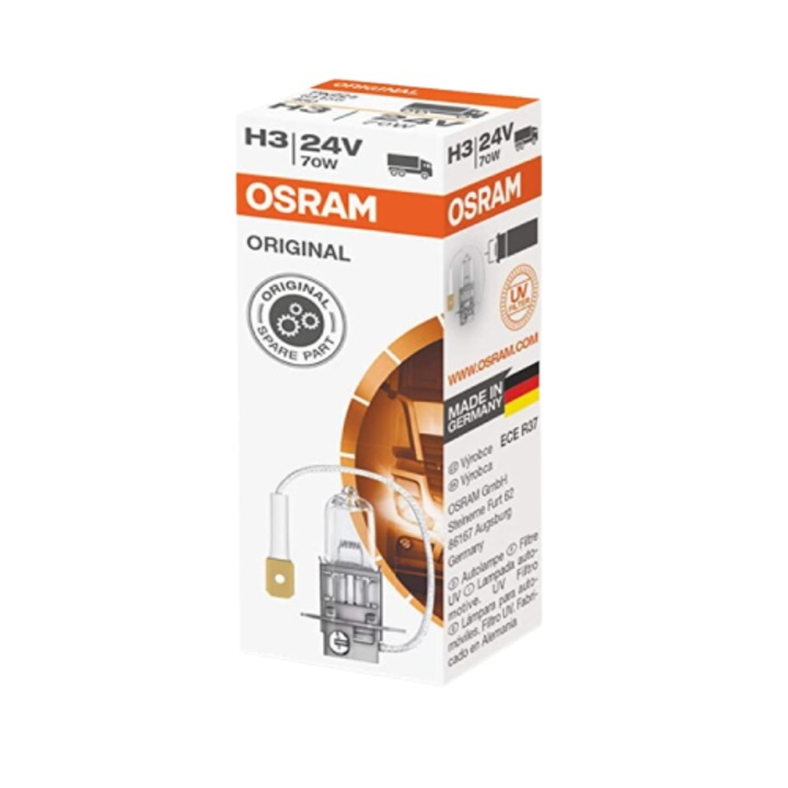 Bec Camion OSRAM, 24V, H3, 70 W, Conector PK22s, Pentru Far, Faza Lunga, Original