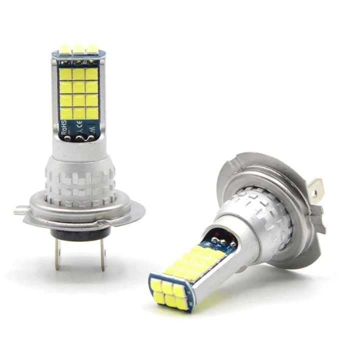 Set 2 becuri auto LED H7 30LED putere 80W cu 4000LM si temperatura culoare 6000K