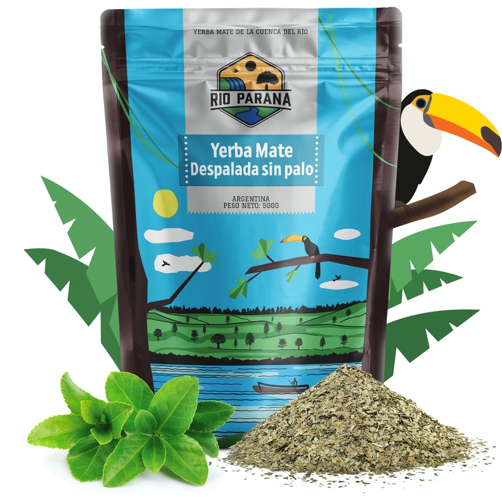 Yerba Mate Tea, Rio Parana Despalada Sin Palo, Argentina, Nincs Adalékanyag, Nincsenek Gallyak, Nincs Por, Enyhén Füstös, 500g