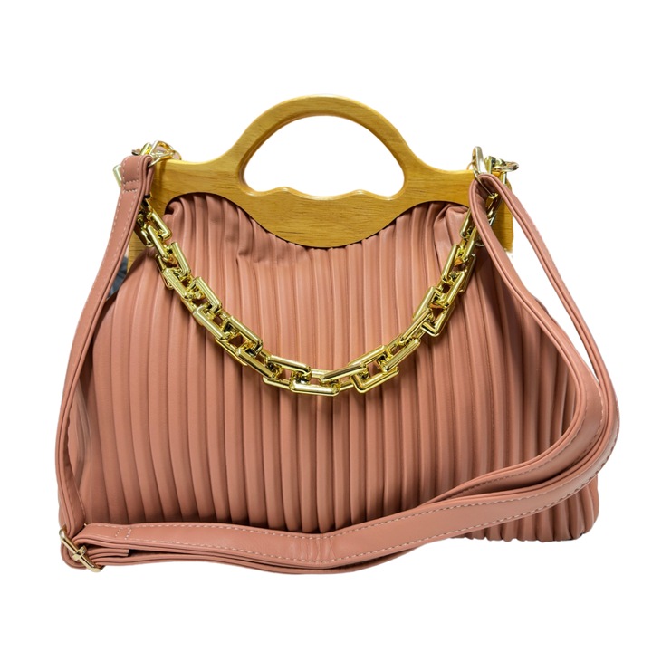 Ökológiai bőr táska, fa fogantyús, akt, 36x29x13 cm