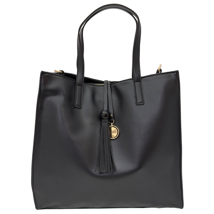 Válltáska, hosszú fülekkel, ökológiai bőr, fekete, 36x33x13 cm