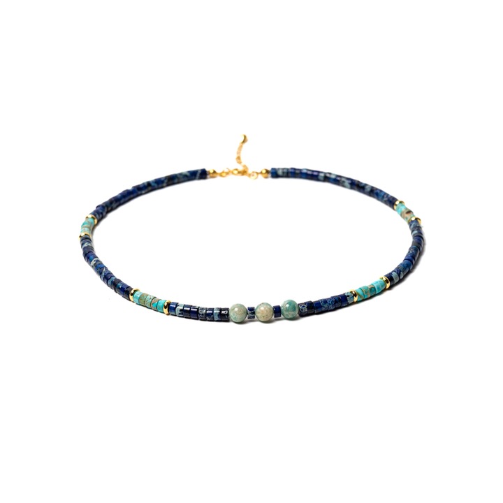 Colier choker Ezera, din pietre naturale de Sediment de Jasp, inchidere din Argint 925 placat cu Aur 14K