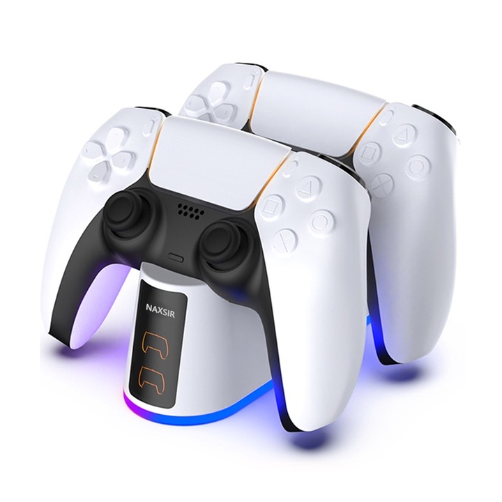 Statie incarcare controller PS5, NAXSIR, 7 efecte de iluminare, alb