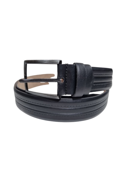 Férfi öv, ökológiai bőr, fekete csíkos, szélessége 3,5 cm, Fekete, 110