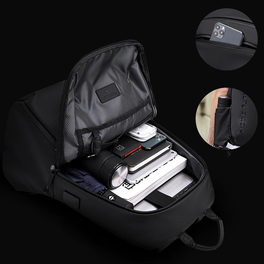 Rucsac laptop 15.6", smart casual, impermeabil, cu orificiu pentru casti, Arctic Hunter, 46x30x15 cm, Negru