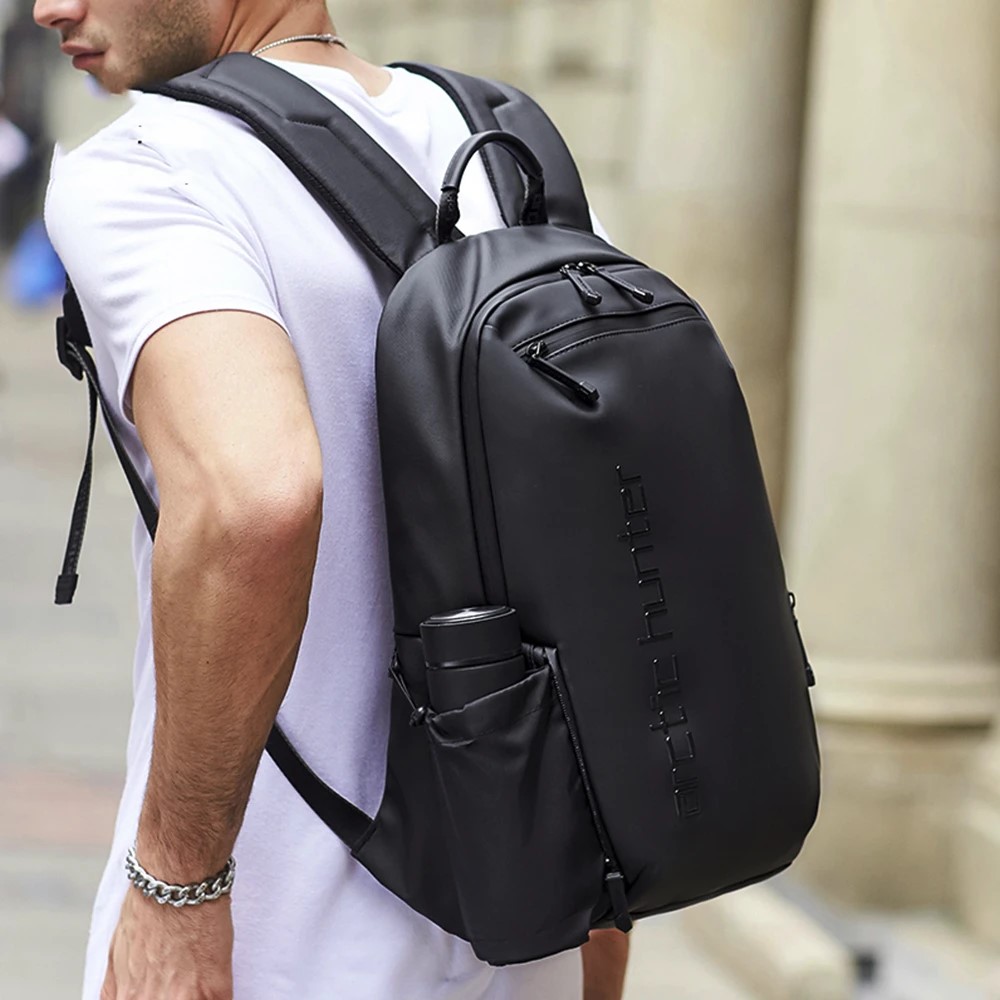 Rucsac laptop 15.6", smart casual, impermeabil, cu orificiu pentru casti, Arctic Hunter, 46x30x15 cm, Negru