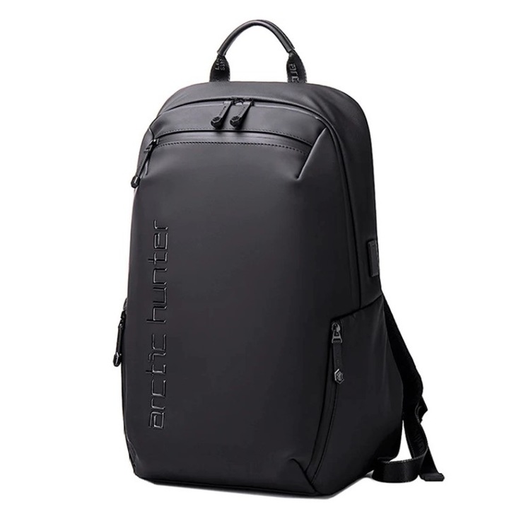 Rucsac laptop 15.6", smart casual, impermeabil, cu orificiu pentru casti, Arctic Hunter, 46x30x15 cm, Negru