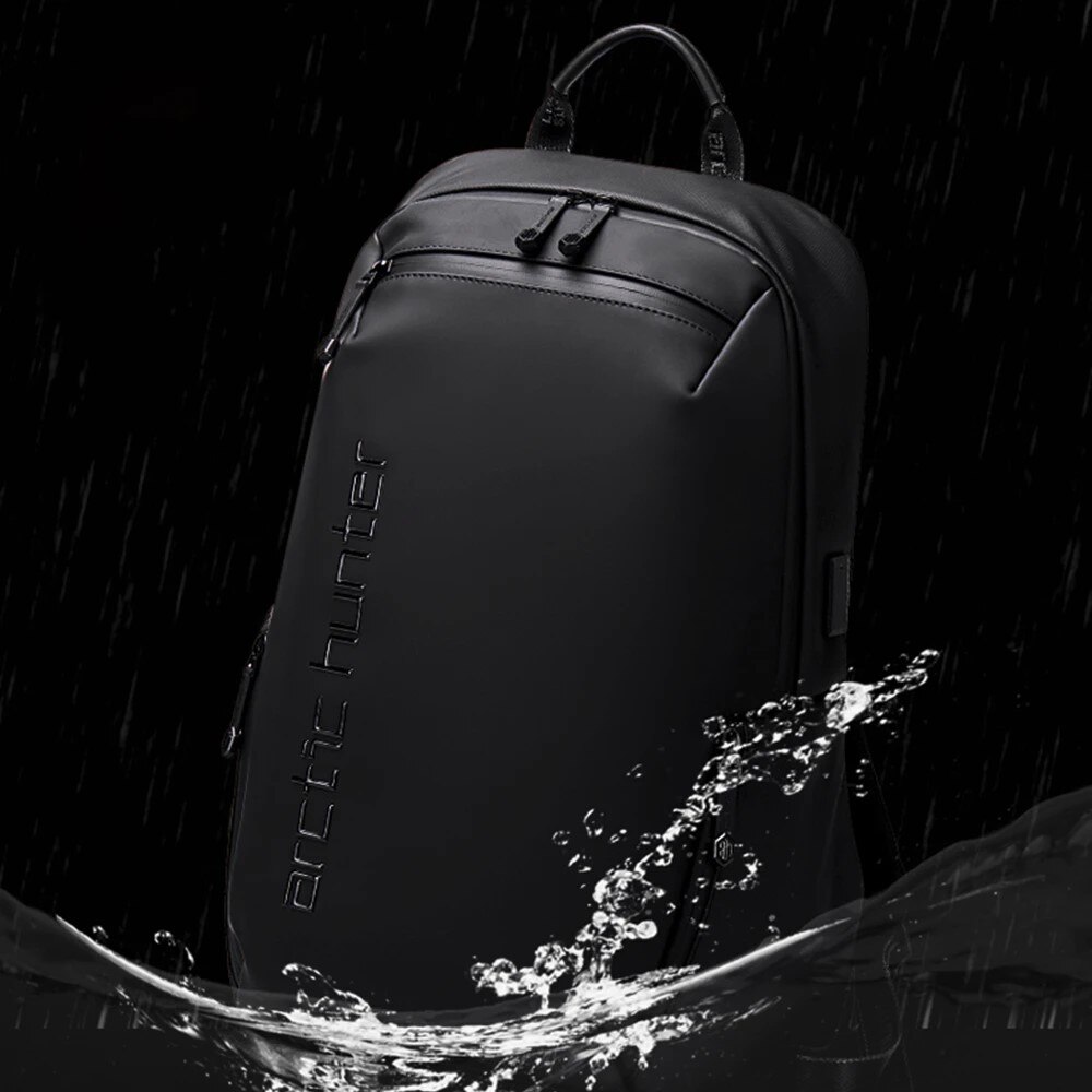 Rucsac laptop 15.6", smart casual, impermeabil, cu orificiu pentru casti, Arctic Hunter, 46x30x15 cm, Negru