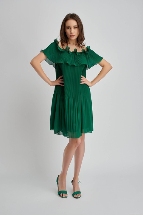 Rochie eleganta cu volan si pliseuri Dove, Verde
