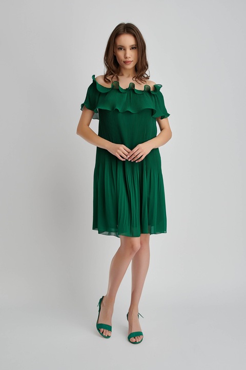 Rochie eleganta cu volan si pliseuri Dove, Verde