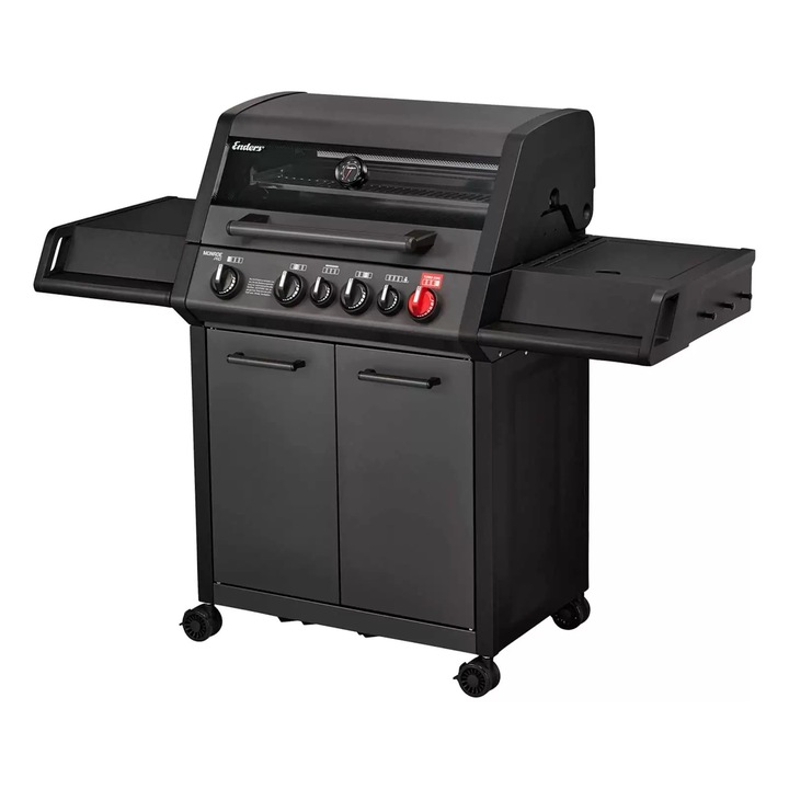 Gratar pe gaz, 4 arzatoare inox, arzator infrarosu, grile fonta, Enders Monroe Pro 4 SIK Turbo, 838533 grafit mat