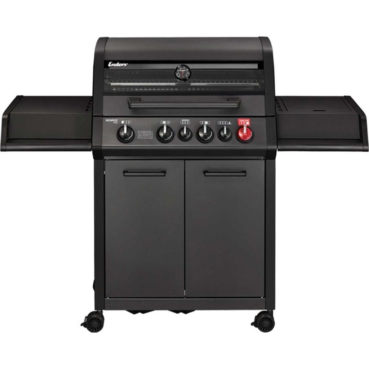 Газов грил, 4 горелки от неръждаема стомана, инфрачервена горелка, чугунени решетки, Enders Monroe Pro 4 SIK Turbo, 838533 матов графит