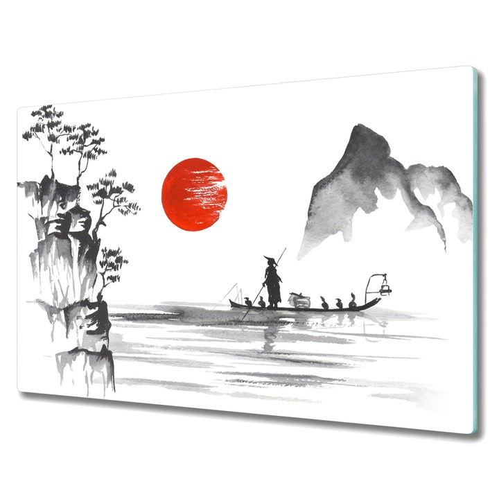 Vágódeszka, Coloray, Üveg, Négyszögletes, Hagyományos Japán Festészet, Kék, 80 cm x 52 cm, 010010520060000033671