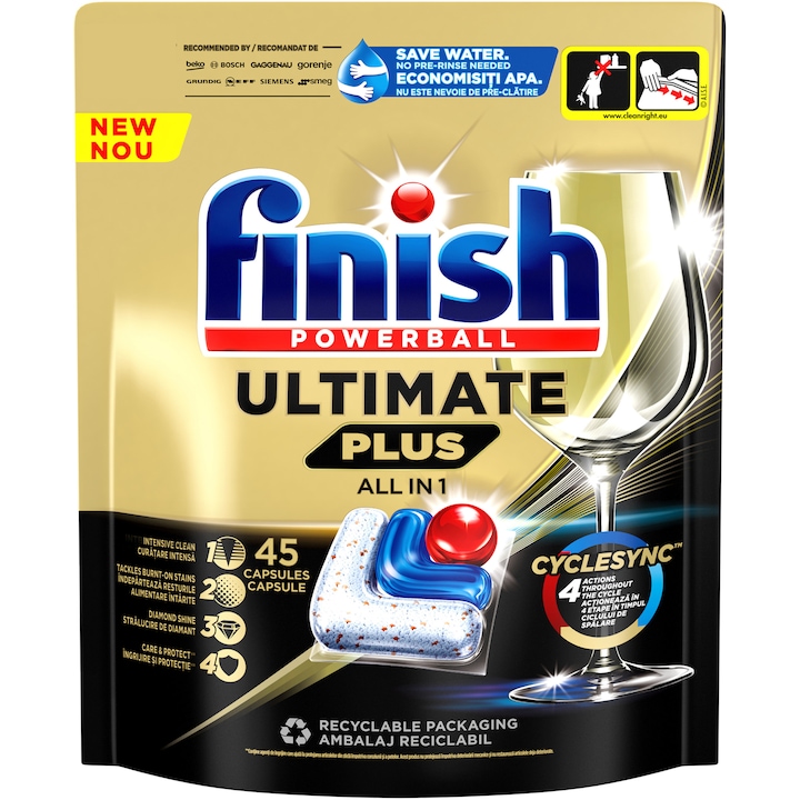 Detergent capsule pentru masina de spalat vase Finish Ultimate Plus, 45 spalari