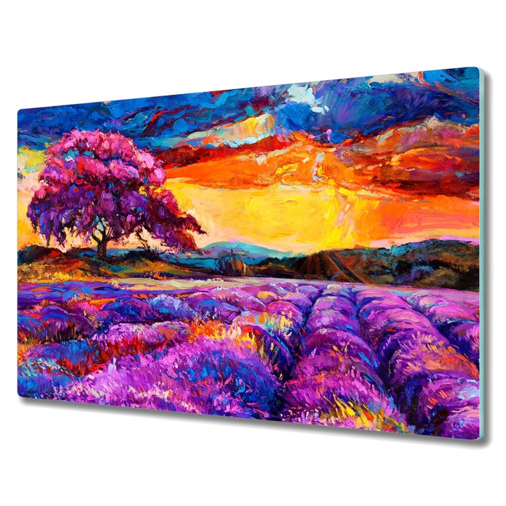 Vágódeszka, Coloray, Üveg, Négyszögletes, Festmény Réti Fa Naplemente, Többszínű, 80 cm x 52 cm, 010010520060000049302