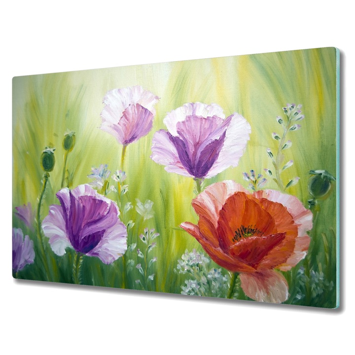 Tocator pe sticla, Dreptunghi, Tablouri Flori Plante Art, Multicolor, 80 cm x 52 cm, 010010520060000049283