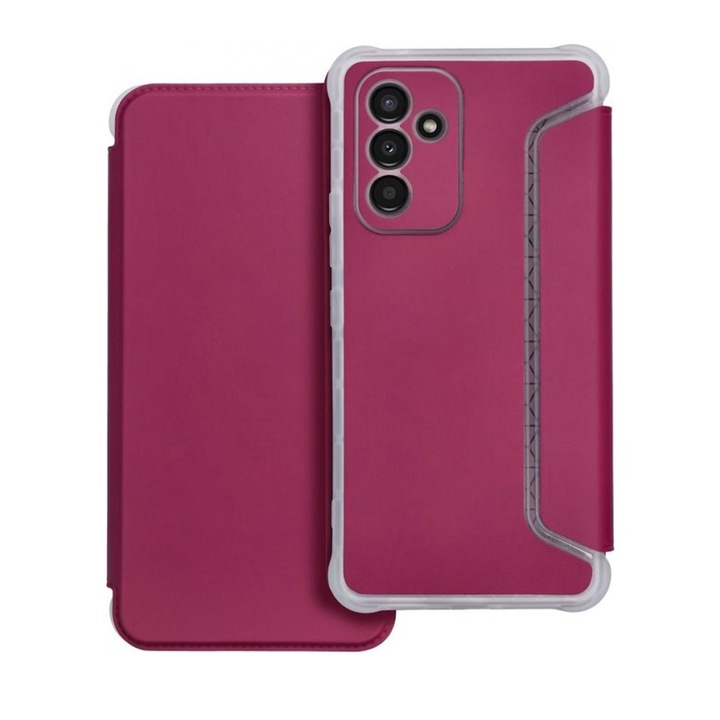 Husa tip carte compatibila cu Samsung Galaxy A34 5G, G-Tech Flip Luxury Book, inchidere magnetica, buzunar card, premium stand, Visiniu