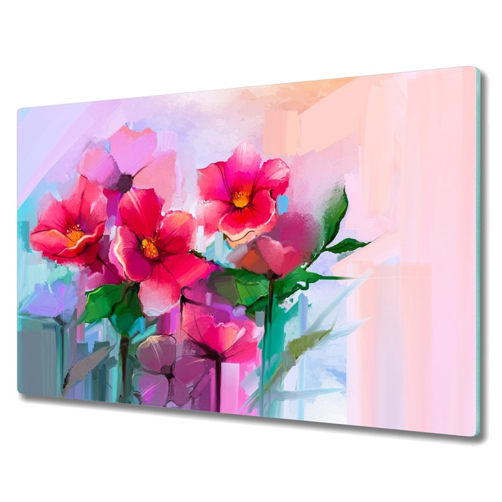 Tocator pe sticla, Dreptunghi, Tablouri Flori Plante Art, Multicolor, 80 cm x 52 cm, 010010520060000052391