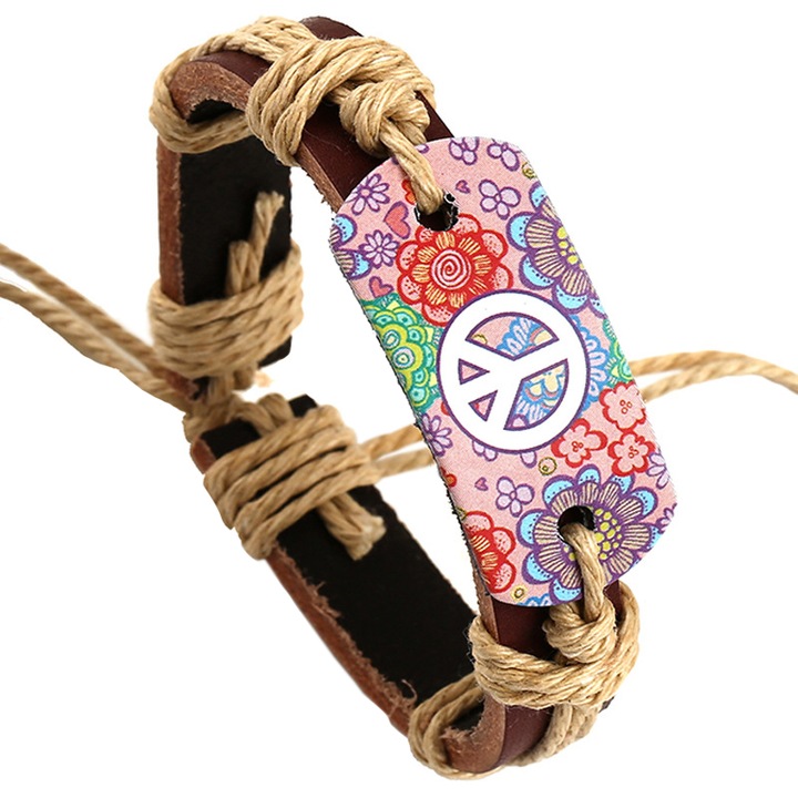 Bratara, model hippy peace, accesoriu colorat, reglabila, unisex, multicolor, EFAYN