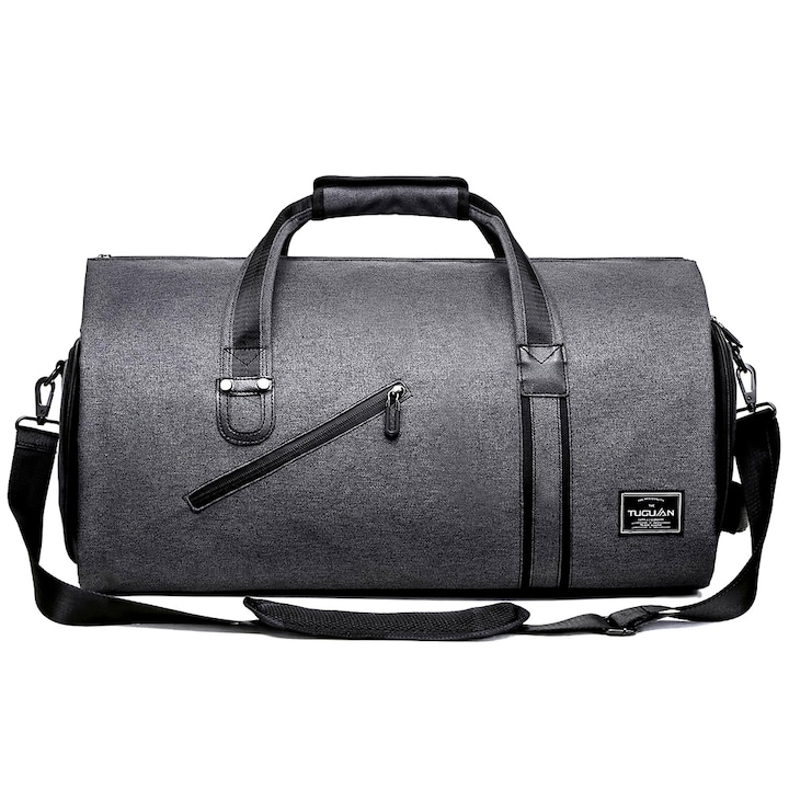 Интелигентна бизнес чанта за пътуване, Quasar & Co., специално отделение за носене на костюм и обувки, полиестер, 53 x 32 x 30 cm, Тъмно Сиво