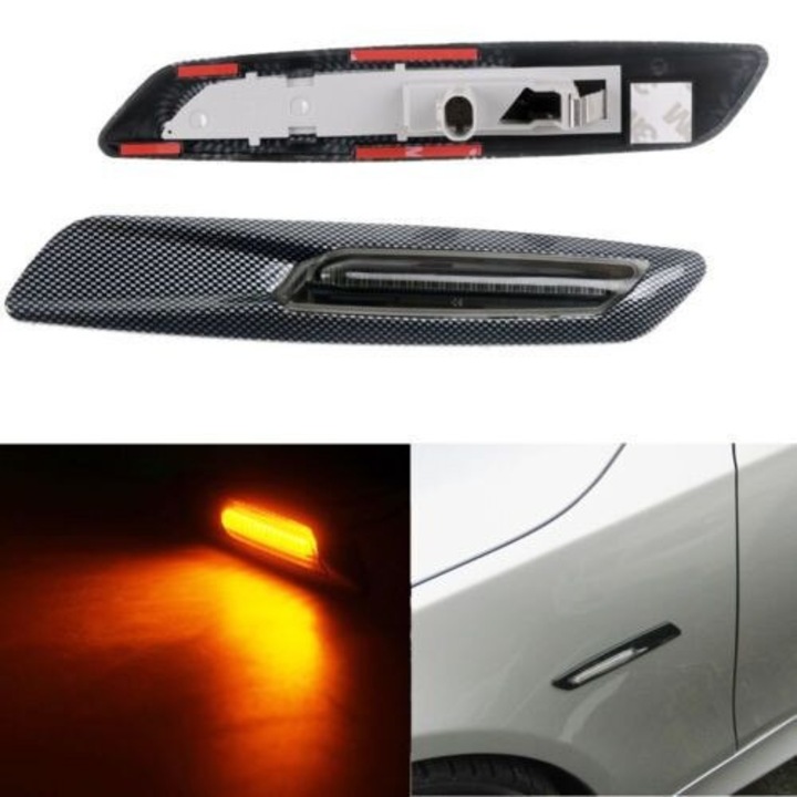 Set 2 Semnalizari Aripa Led Carbon dedicate pentru BMW E60, E61, E90, E91, E81, E82, E88