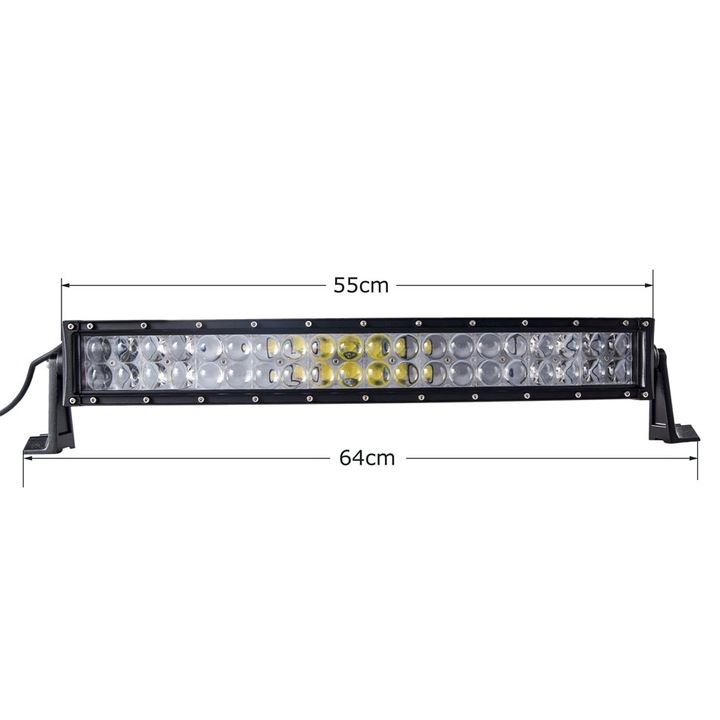 LED Bar auto offroad 4D 120W/12V-24V, 8800 lumeni, 21,5"/55 cm, combo beam 12/60° + Cablaj cu Buton si Releu 5500 k